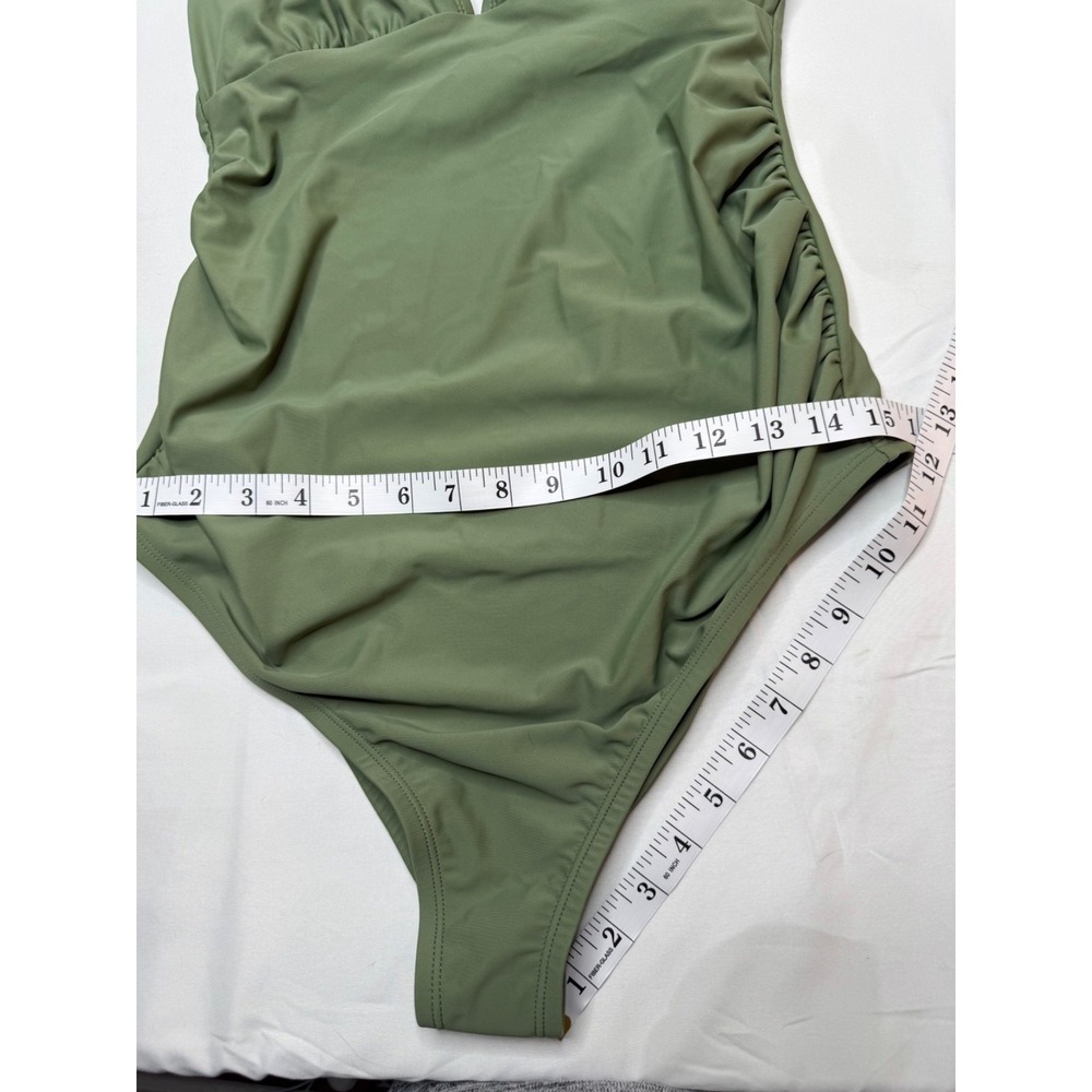 Cupshe One Piece Swimsuit Size S Green Ruched Plunge V Neck Adjustable Straps - Picture 7 of 7